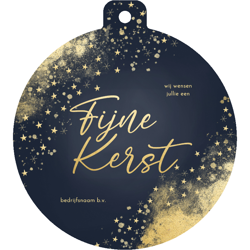 Zakelijke kerstkaarten - Kerstkaart kerstbal vorm spetters sterren goud