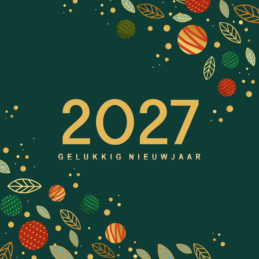 Kerstkaart kerstballen en goudlook glitters - Zakelijke kerstkaarten Zakelijke kerstkaarten - Kerstkaart kerstballen en goudlook glitters