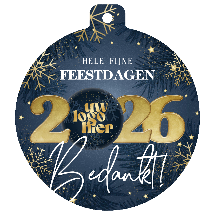 Kerstkaart kerstbalvorm jaartal sneeuwvlokken en logo - Zakelijke kerstkaarten Zakelijke kerstkaarten - Kerstkaart kerstbalvorm jaartal sneeuwvlokken en logo