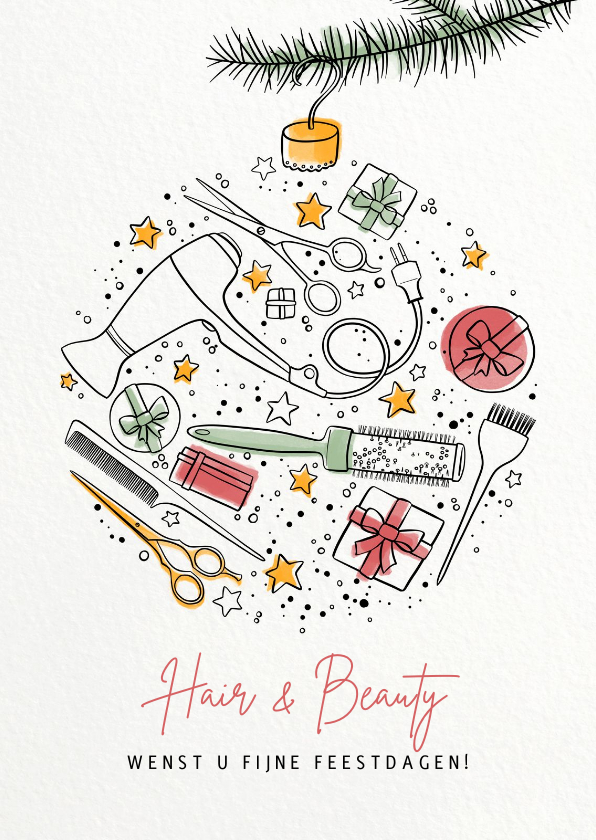 Zakelijke kerstkaarten - Kerstkaart klanten kapper illustratie kerstbal