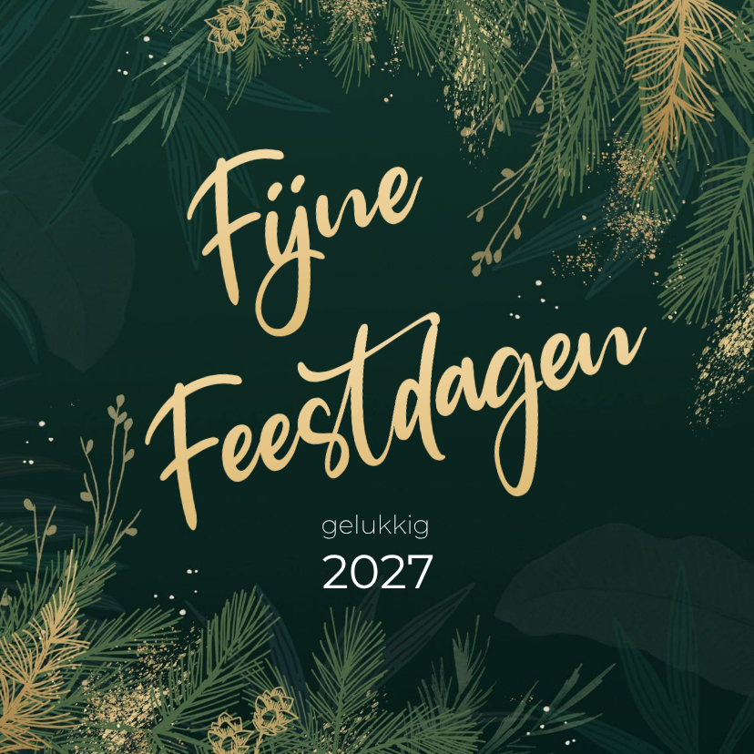 Kerstkaart met dennentakjes en goud glitterlook - Zakelijke kerstkaarten Zakelijke kerstkaarten - Kerstkaart met dennentakjes en goud glitterlook