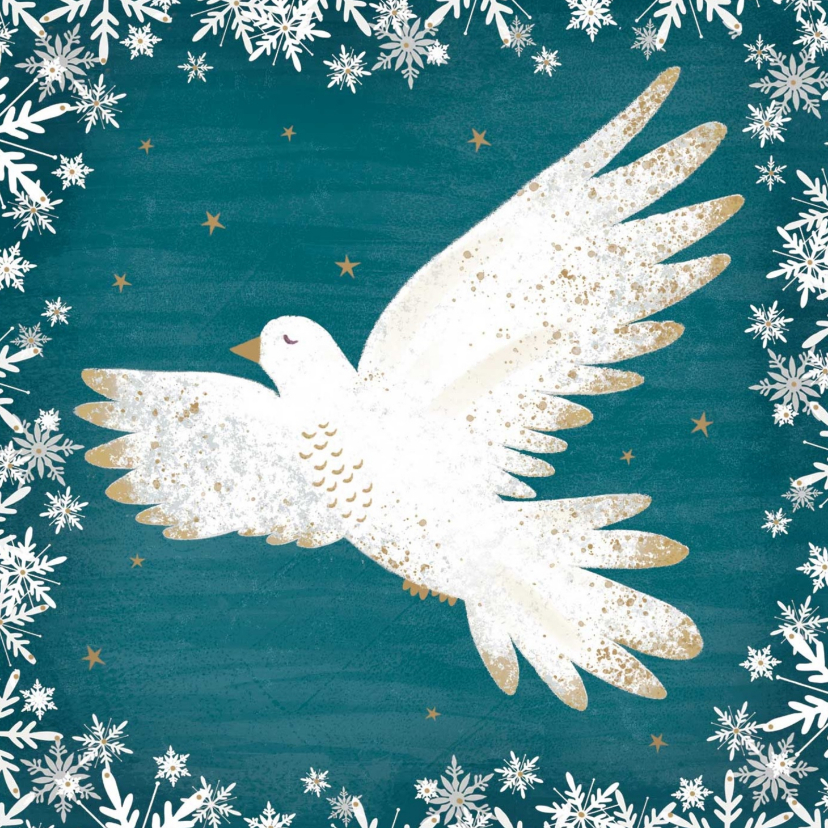 Kerstkaart met een vredesduif, turquoise achtergrond. - Zakelijke kerstkaarten Zakelijke kerstkaarten - Kerstkaart met een vredesduif, turquoise achtergrond.