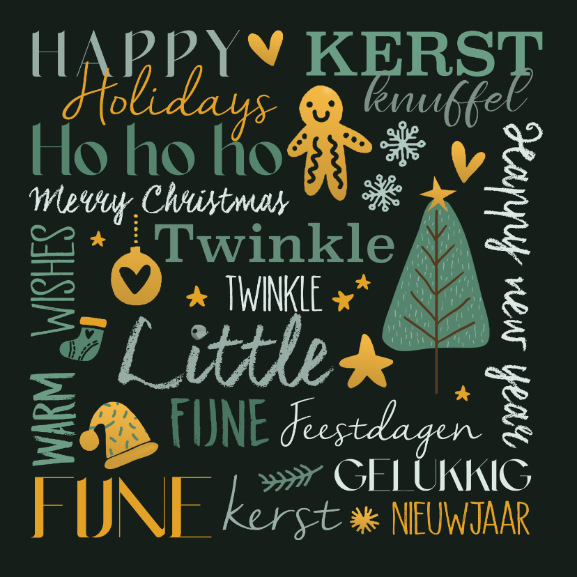 Kerstkaart met handlettering in groene en gele tinten - Zakelijke kerstkaarten Zakelijke kerstkaarten - Kerstkaart met handlettering in groene en gele tinten