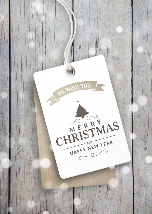 Kerstkaart modern hout label - Zakelijke kerstkaarten Zakelijke kerstkaarten - Kerstkaart modern hout label