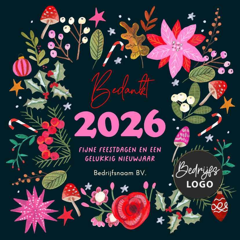 Zakelijke kerstkaarten - Kerstkaart moderne kerstroos poinsettia modern 2026