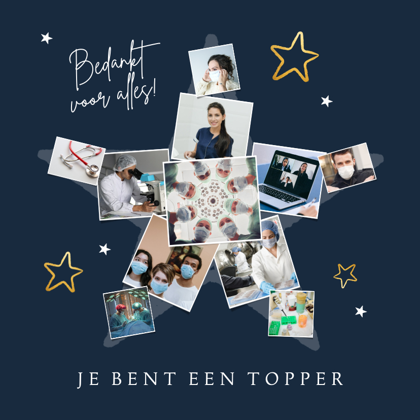 Zakelijke kerstkaarten - Kerstkaart topper ster fijne feestdagen zorg bedankt