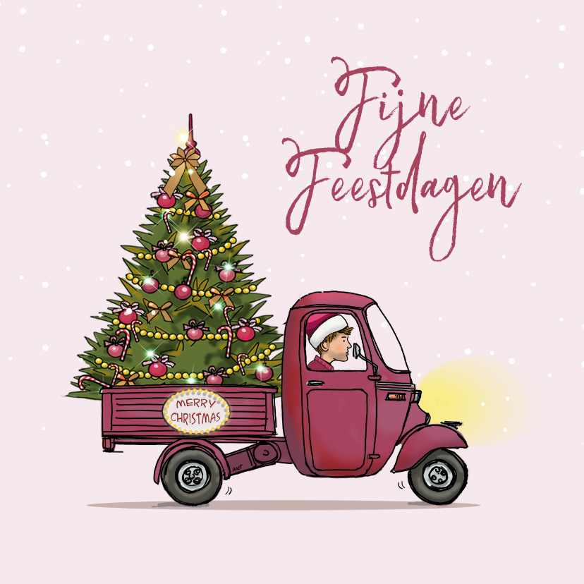 Zakelijke kerstkaarten - Kerstkaart tuktuk hippe kleur