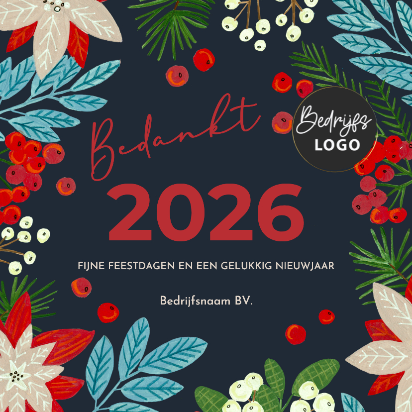 Zakelijke kerstkaarten - Kerstkaart vrolijke kerstroos poinsettia modern