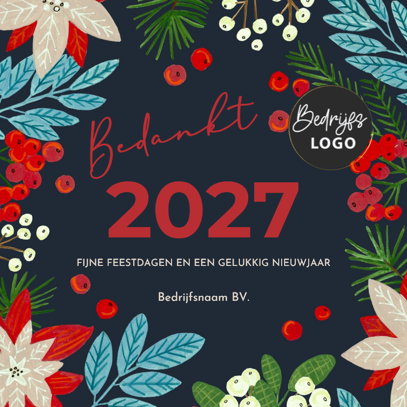 Kerstkaart vrolijke kerstroos poinsettia modern - Zakelijke kerstkaarten Zakelijke kerstkaarten - Kerstkaart vrolijke kerstroos poinsettia modern