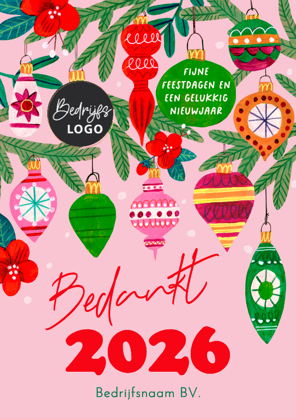 Zakelijke kerstkaarten - Kerstkaart vrolijke retro illustratie kerstballen