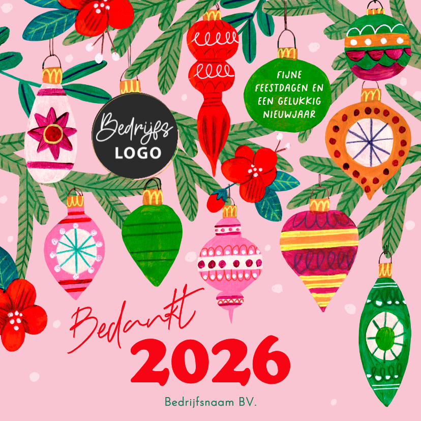 Zakelijke kerstkaarten - Kerstkaart vrolijke retro kerstballen illustratie