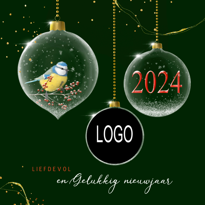 Zakelijke kerstkaarten - Kerstkaart zakelijk glazen kerstballen met logo