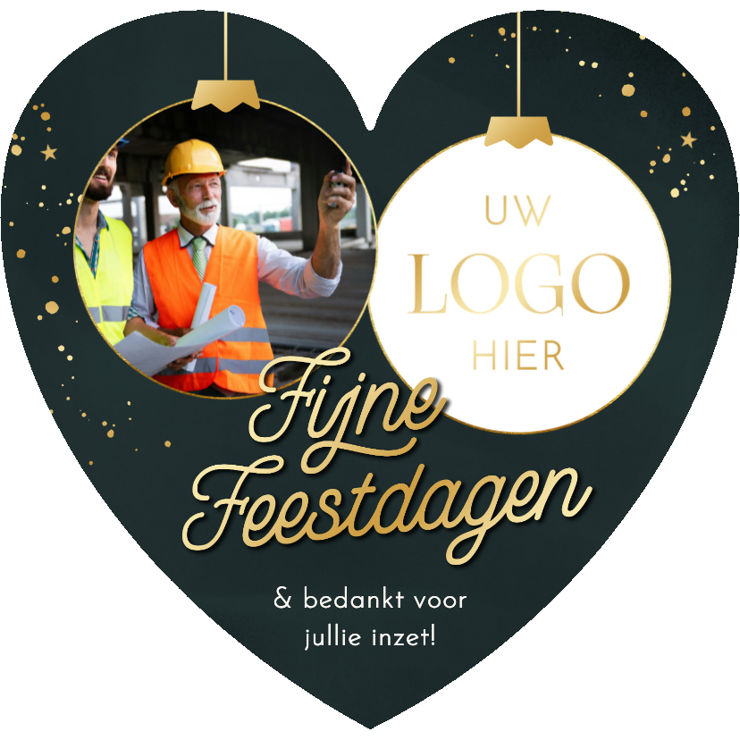 Kerstkaart zakelijk hartvorm fijne dagen twee foto's goud - Zakelijke kerstkaarten Zakelijke kerstkaarten - Kerstkaart zakelijk hartvorm fijne dagen twee foto's goud
