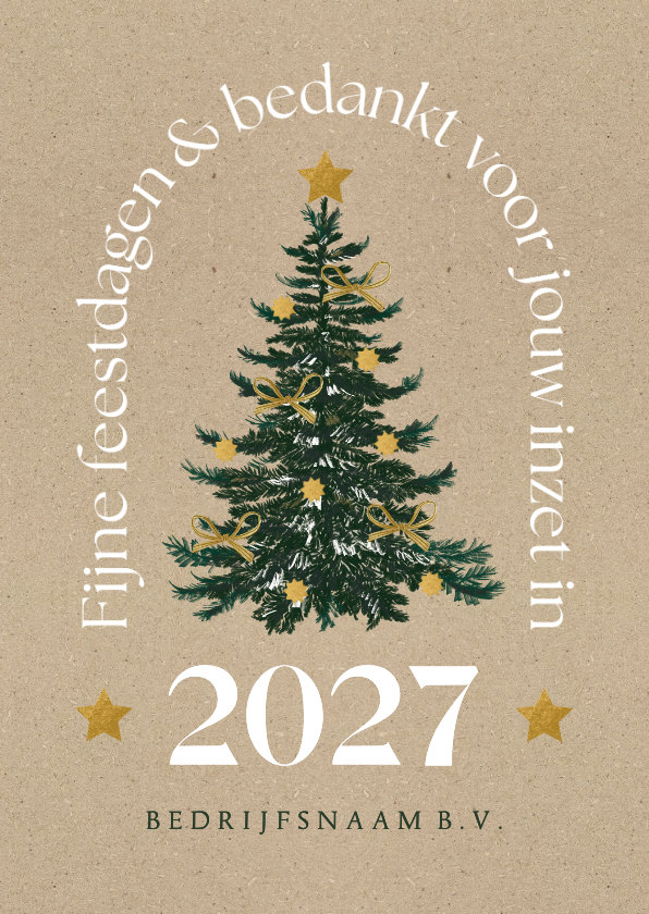 Kerstkaart zakelijk kraft goudflook kerstboom stijlvol ster - Zakelijke kerstkaarten Zakelijke kerstkaarten - Kerstkaart zakelijk kraft goudflook kerstboom stijlvol ster