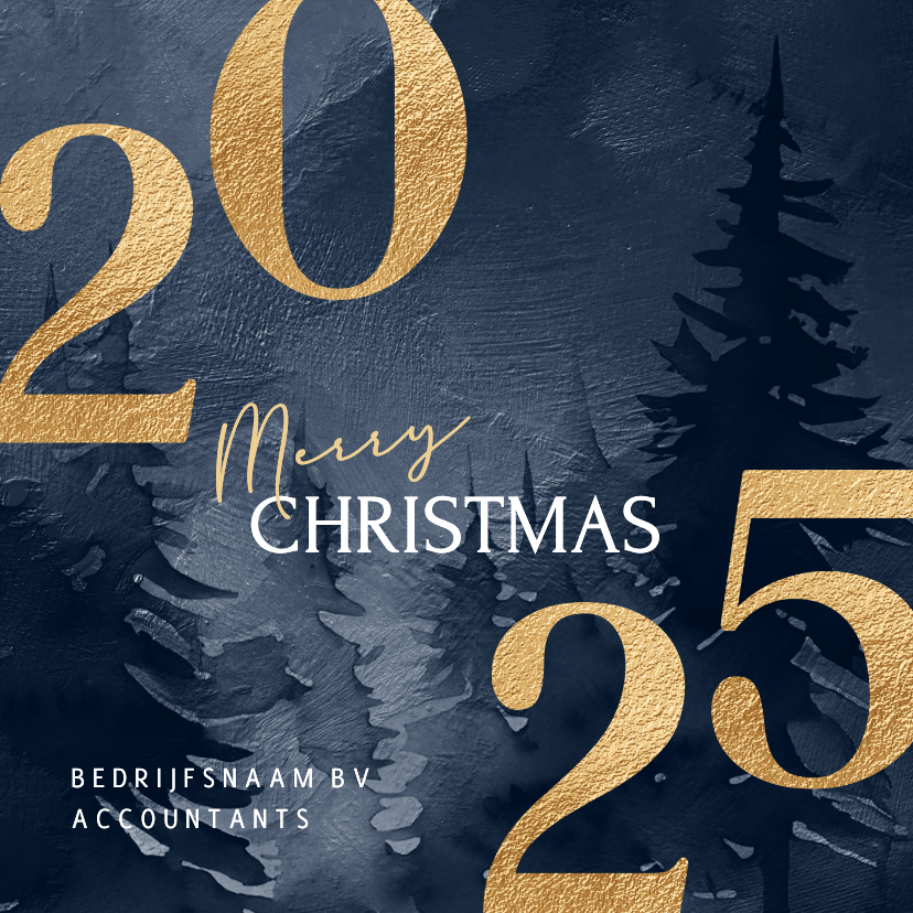 Kerstkaart zakelijk met 2025 in goud en Kaartje2go