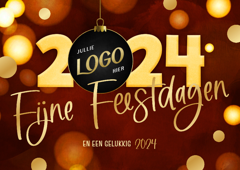 Kerstkaart zakelijk trendy 2024 kerstbal goud Kaartje2go