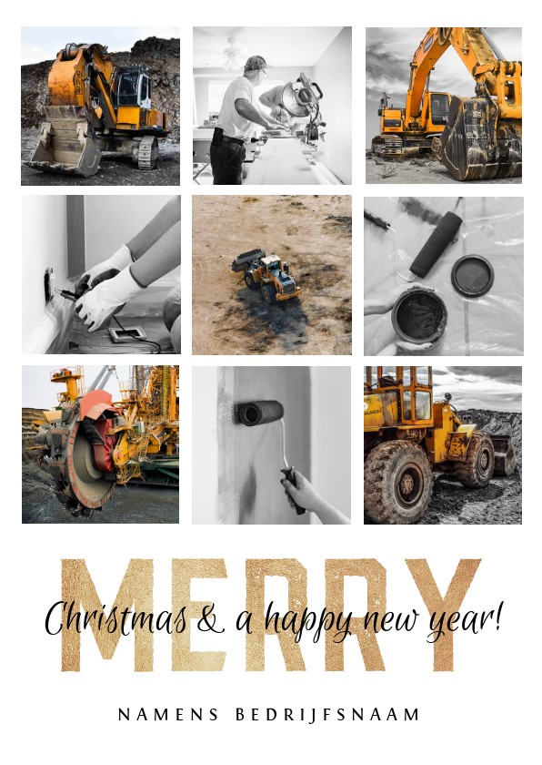 Kerstkaart zakelijke met fotocollage en goudlook letters - Zakelijke kerstkaarten Zakelijke kerstkaarten - Kerstkaart zakelijke met fotocollage en goudlook letters