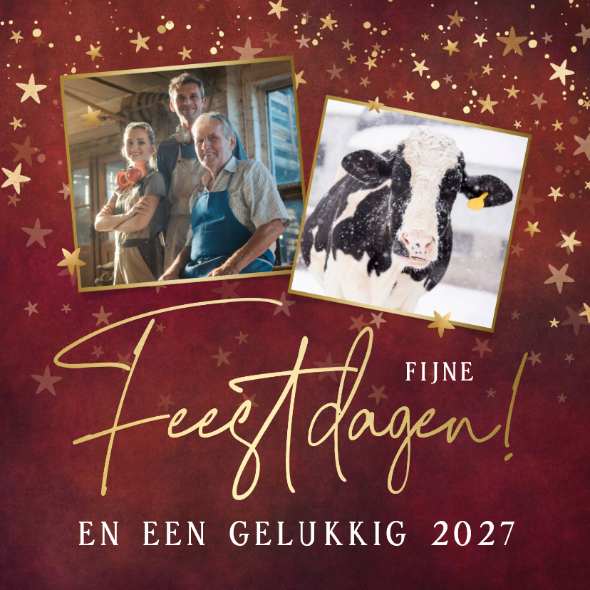Klassieke rode zakelijke kerstkaart met sterren en foto's - Zakelijke kerstkaarten Zakelijke kerstkaarten - Klassieke rode zakelijke kerstkaart met sterren en foto's