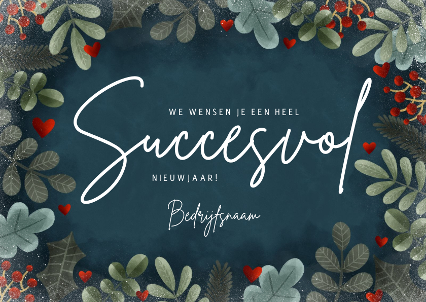 Zakelijke kerstkaarten - Klassieke zakelijke kerstkaart kersttakjes, sneeuw & hartjes