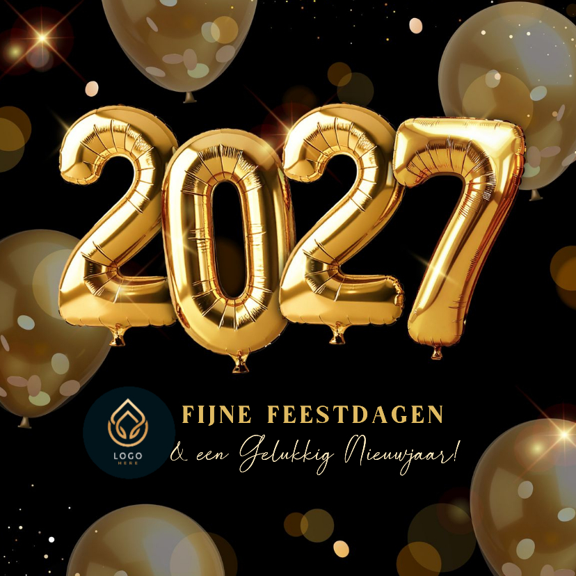 Zakelijke kerstkaarten - Knallende zakelijke kerstkaart met gouden helium ballonnen