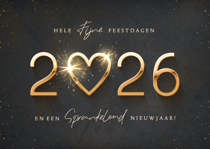 Luxe zakelijke kerstkaart gouden jaartal en sprankelend hart - Zakelijke kerstkaarten Zakelijke kerstkaarten - Luxe zakelijke kerstkaart gouden jaartal en sprankelend hart