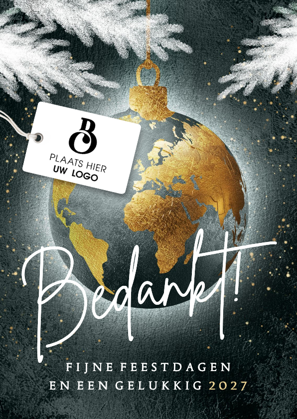Luxe zakelijke kerstkaart met logo en wereldbol in goud - Zakelijke kerstkaarten Zakelijke kerstkaarten - Luxe zakelijke kerstkaart met logo en wereldbol in goud