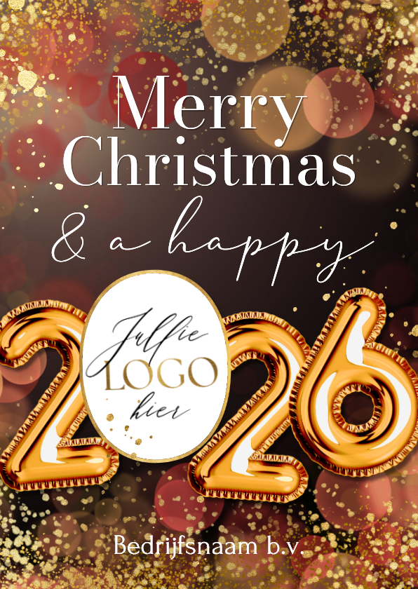 Moderne kerstkaart sprankelend cijferballonnen goud logo - Zakelijke kerstkaarten Zakelijke kerstkaarten - Moderne kerstkaart sprankelend cijferballonnen goud logo