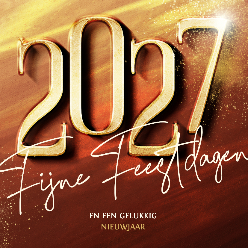Moderne oranjerode zakelijke kerstkaart 2027 in goudlook - Zakelijke kerstkaarten Zakelijke kerstkaarten - Moderne oranjerode zakelijke kerstkaart 2027 in goudlook