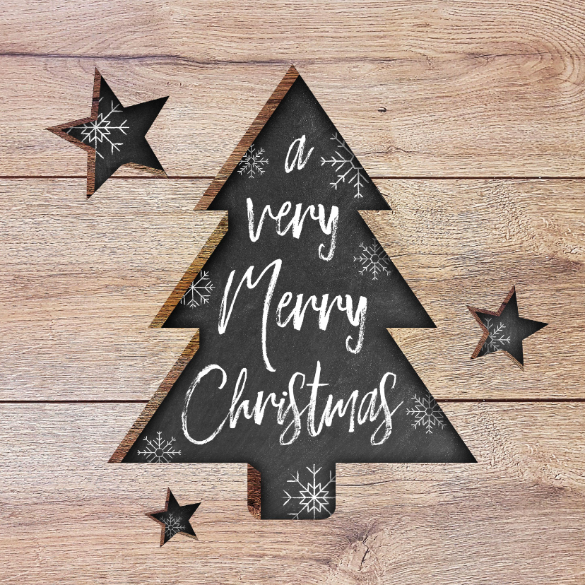 Moderne zakelijke kerstkaart hout, kerstboom, tekst & sneeuw - Zakelijke kerstkaarten Zakelijke kerstkaarten - Moderne zakelijke kerstkaart hout, kerstboom, tekst & sneeuw