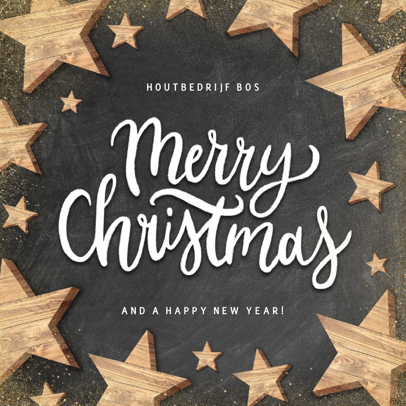 Moderne zakelijke kerstkaart houten sterren Merry Christmas - Zakelijke kerstkaarten Zakelijke kerstkaarten - Moderne zakelijke kerstkaart houten sterren Merry Christmas