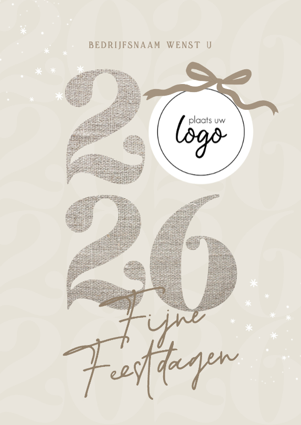 Moderne zakelijke kerstkaart linnen look beige 2026 logo - Zakelijke kerstkaarten Zakelijke kerstkaarten - Moderne zakelijke kerstkaart linnen look beige 2026 logo