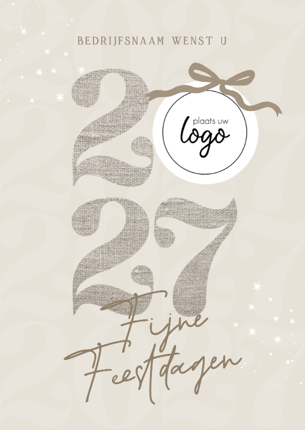 Moderne zakelijke kerstkaart linnen look beige 2027 logo - Zakelijke kerstkaarten Zakelijke kerstkaarten - Moderne zakelijke kerstkaart linnen look beige 2027 logo