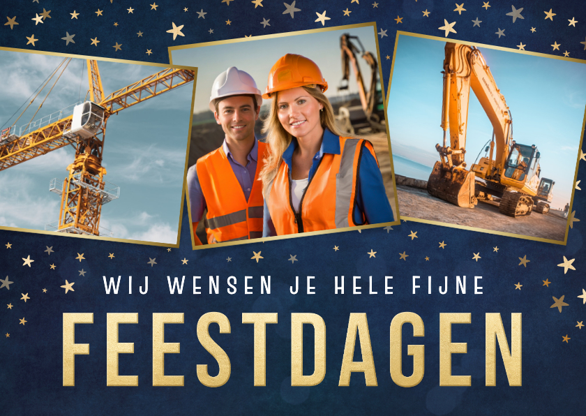 Zakelijke kerstkaarten - Moderne zakelijke kerstkaart met sterren en 3 eigen foto's