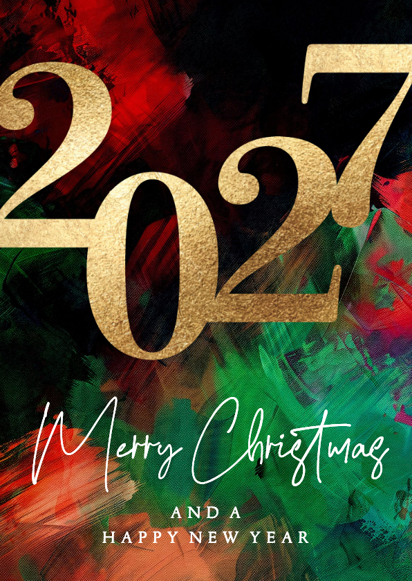 Sjieke zakelijke kerstkaart rood groen goud verf 2026 - Zakelijke kerstkaarten Zakelijke kerstkaarten - Sjieke zakelijke kerstkaart rood groen goud verf 2026