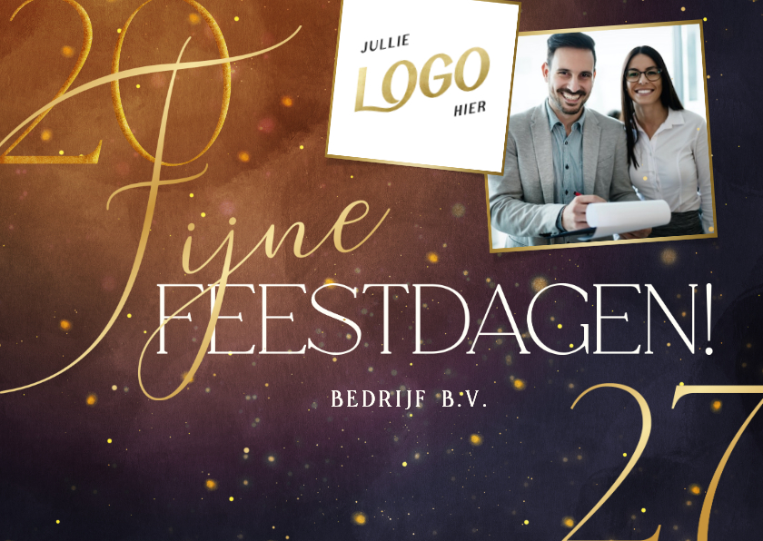 Sprankelende kerstkaart 2027 met foto en logo - Zakelijke kerstkaarten Zakelijke kerstkaarten - Sprankelende kerstkaart 2027 met foto en logo