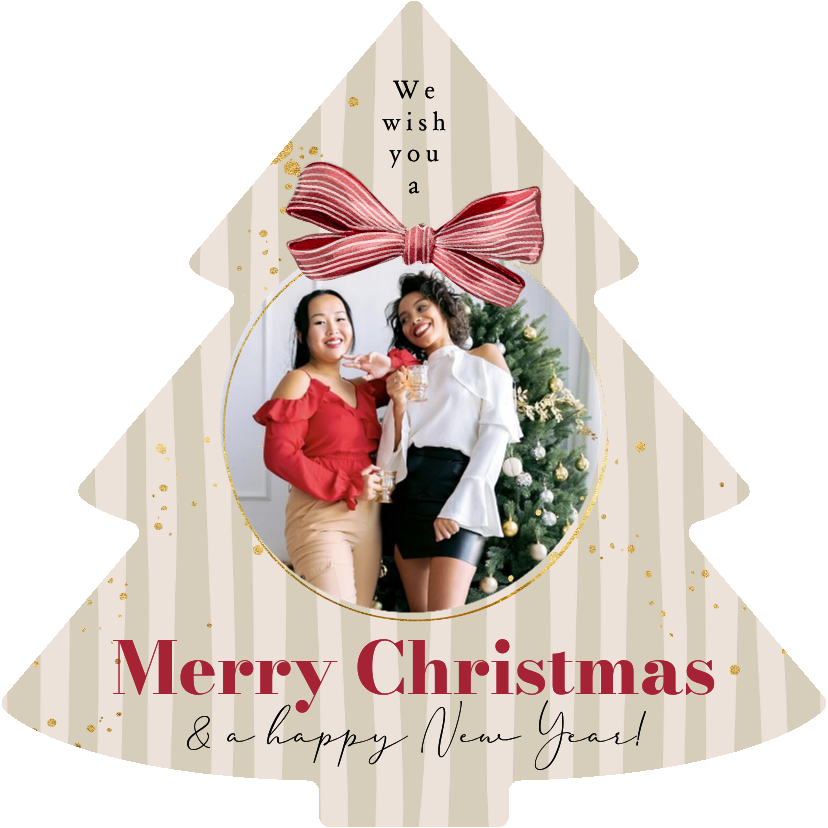 Stijlvolle kerstkaart kerstboom strik watercolor foto streep - Zakelijke kerstkaarten Zakelijke kerstkaarten - Stijlvolle kerstkaart kerstboom strik watercolor foto streep