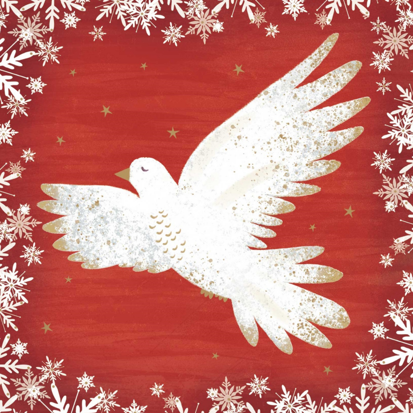 Zakelijke kerstkaarten - Stijlvolle kerstkaart met een vredesduif, rode achtergrond.