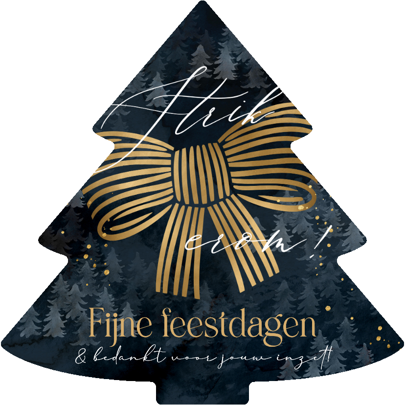 Zakelijke kerstkaarten - Stijlvolle kerstkaart strik erom goud kerstboomvorm