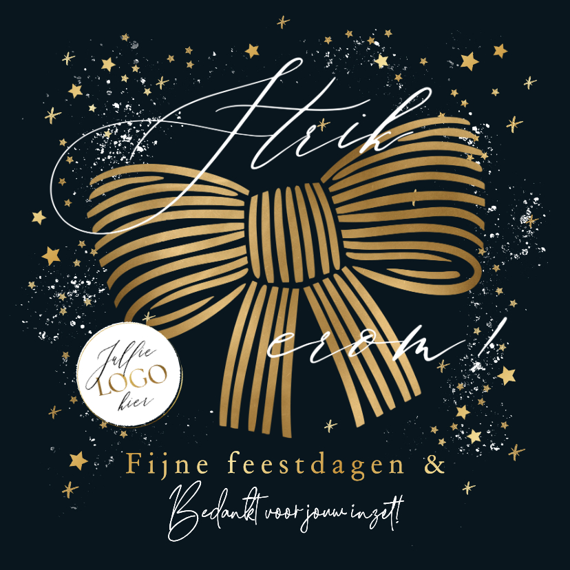 Stijlvolle kerstkaart 'strik erom' lijntekening sterren goud - Zakelijke kerstkaarten Zakelijke kerstkaarten - Stijlvolle kerstkaart 'strik erom' lijntekening sterren goud