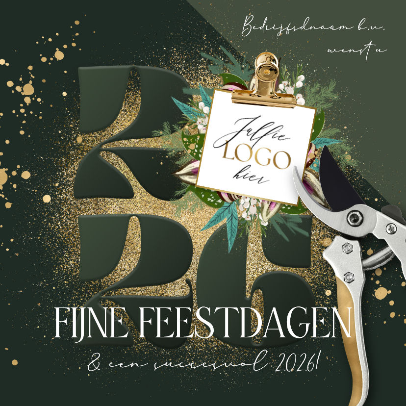 Stijlvolle kerstkaart zakelijk botanisch kerstgroen goud - Zakelijke kerstkaarten Zakelijke kerstkaarten - Stijlvolle kerstkaart zakelijk botanisch kerstgroen goud