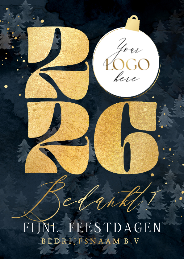 Zakelijke kerstkaarten - Stijlvolle kerstkaart zakelijk jaartal goud logo kerstbal