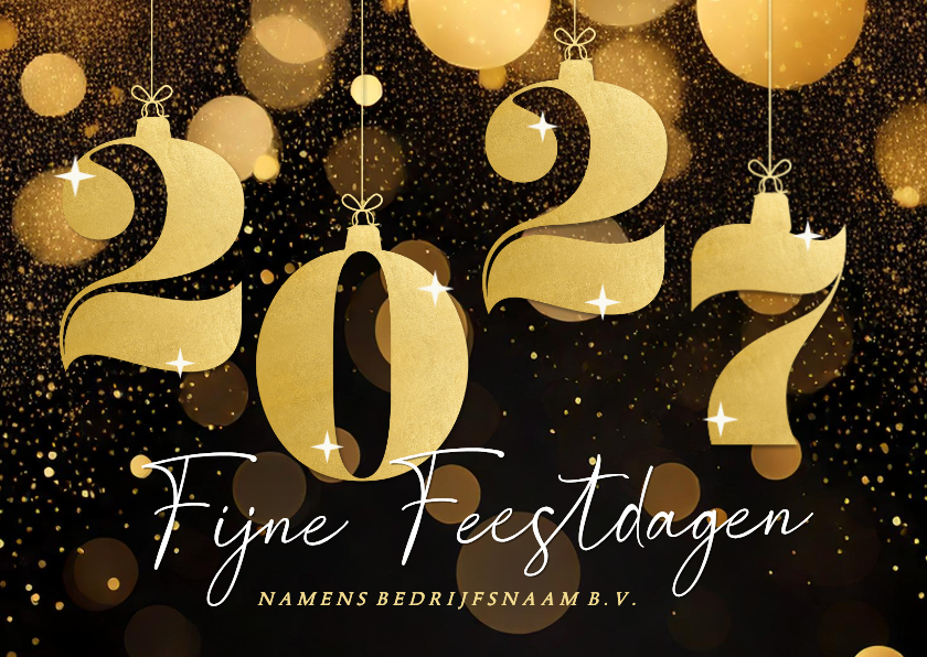 Stijlvolle kerstkaart zakelijk met gouden 2027 glitters - Zakelijke kerstkaarten Zakelijke kerstkaarten - Stijlvolle kerstkaart zakelijk met gouden 2027 glitters