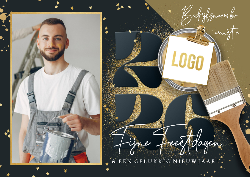 Stijlvolle kerstkaart zakelijk schildersbedrijf goud foto - Zakelijke kerstkaarten Zakelijke kerstkaarten - Stijlvolle kerstkaart zakelijk schildersbedrijf goud foto