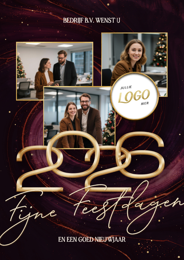 Zakelijke kerstkaarten - Stijlvolle rode marmer swirl zakelijke fotocollage 2026
