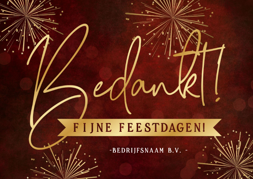 Stijlvolle rode zakelijke bedanktkaart met gouden vuurwerk - Zakelijke kerstkaarten Zakelijke kerstkaarten - Stijlvolle rode zakelijke bedanktkaart met gouden vuurwerk