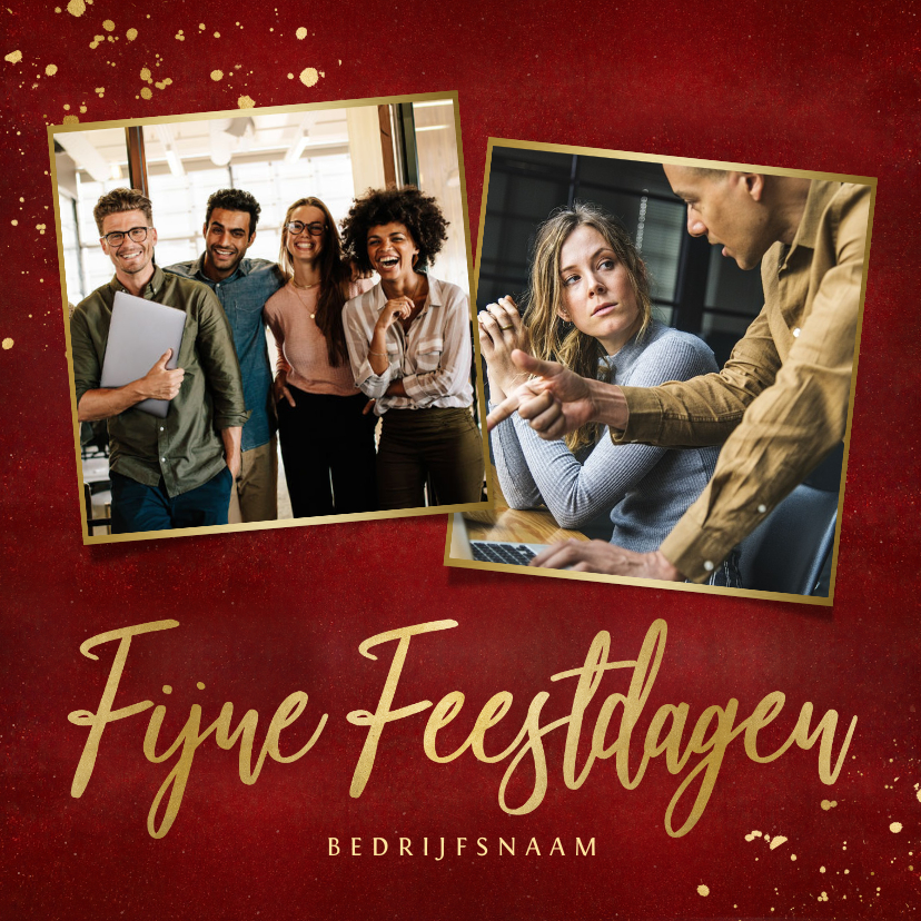 Stijlvolle rode zakelijke kerstkaart eigen foto's en goud - Zakelijke kerstkaarten Zakelijke kerstkaarten - Stijlvolle rode zakelijke kerstkaart eigen foto's en goud