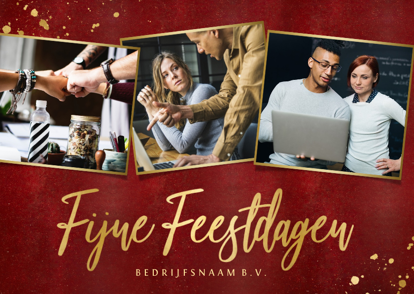 Stijlvolle rode zakelijke kerstkaart foto's en gouden tekst - Zakelijke kerstkaarten Zakelijke kerstkaarten - Stijlvolle rode zakelijke kerstkaart foto's en gouden tekst
