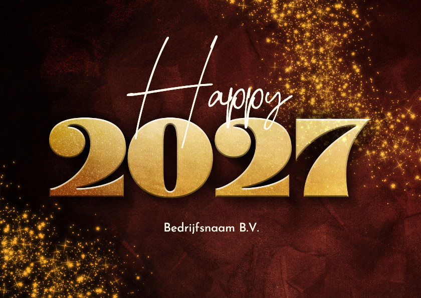 Stijlvolle rode zakelijke kerstkaart gouden 2027 - Zakelijke kerstkaarten Zakelijke kerstkaarten - Stijlvolle rode zakelijke kerstkaart gouden 2027