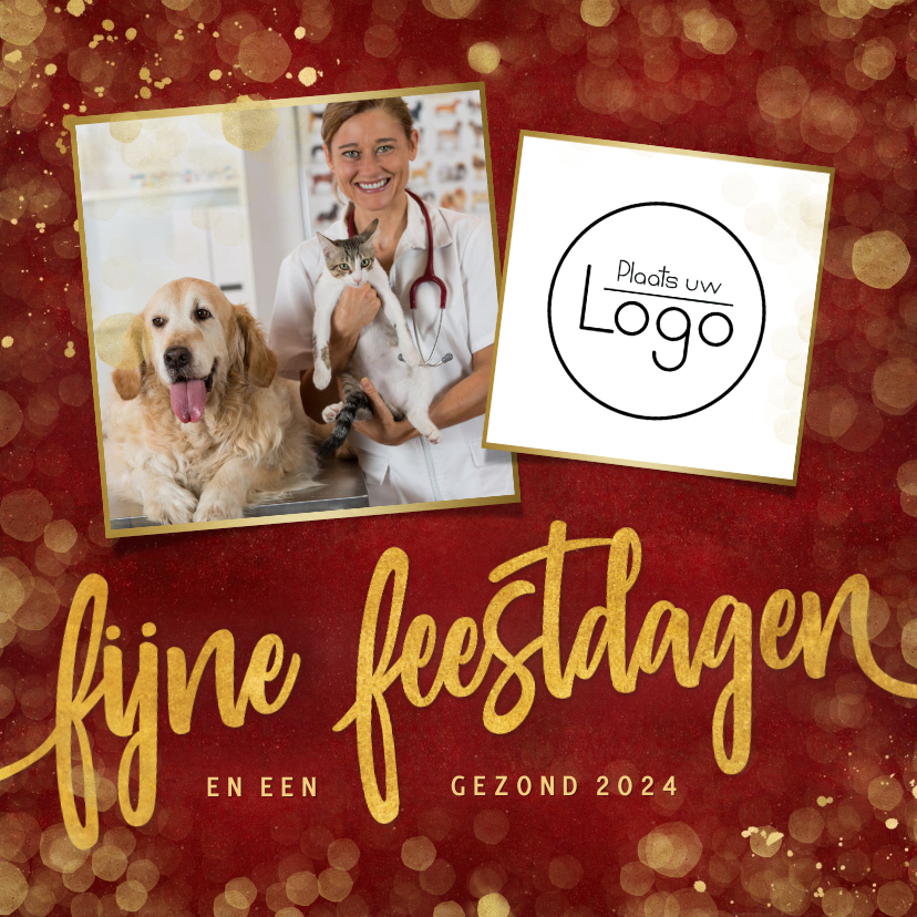 Stijlvolle rode zakelijke kerstkaart met eigen foto en logo - Zakelijke kerstkaarten Zakelijke kerstkaarten - Stijlvolle rode zakelijke kerstkaart met eigen foto en logo