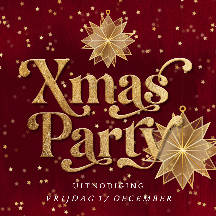 Stijlvolle uitnodiging xmas part kerstster goud sterretjes - Zakelijke kerstkaarten Zakelijke kerstkaarten - Stijlvolle uitnodiging xmas part kerstster goud sterretjes